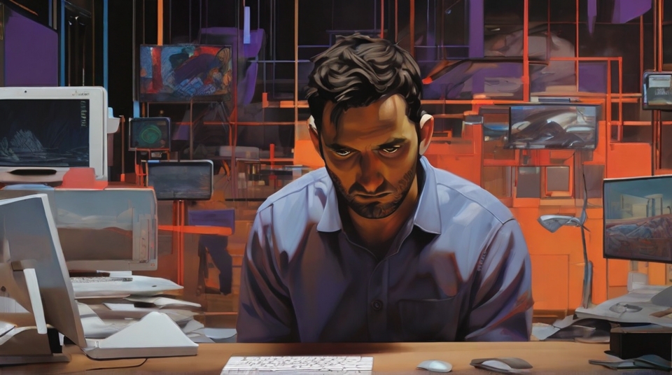 Image of man frustrated by software companies overriding the settings he made on his windows machine with setting in the app which forces the software company preferences.