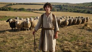 David faces the giant Goliath with nothing but his faith and a sling. A defining moment in biblical history, captured through AI-generated imagery.