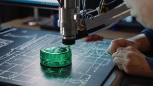 A 3D designer creating a custom bottle cap with Fusion 360. Precision and creativity at work!