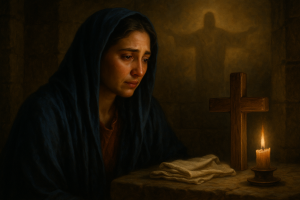 Mary, the mother of Jesus, reflects on the weight of divine motherhood at the dawn of resurrection.