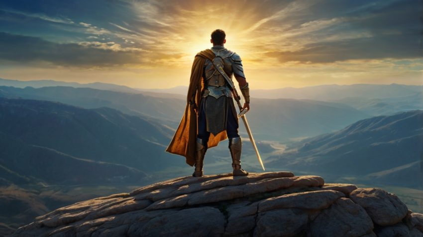 Man Wearing the Armor of God Facing the Dawn