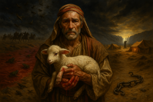 An AI-generated depiction of Nahshon’s emotional journey during the Exodus, symbolizing the masks we wear in faith and life.