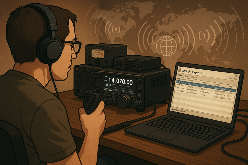 Ham Radio Operator Using Winlink Digital Messaging at Modern Station