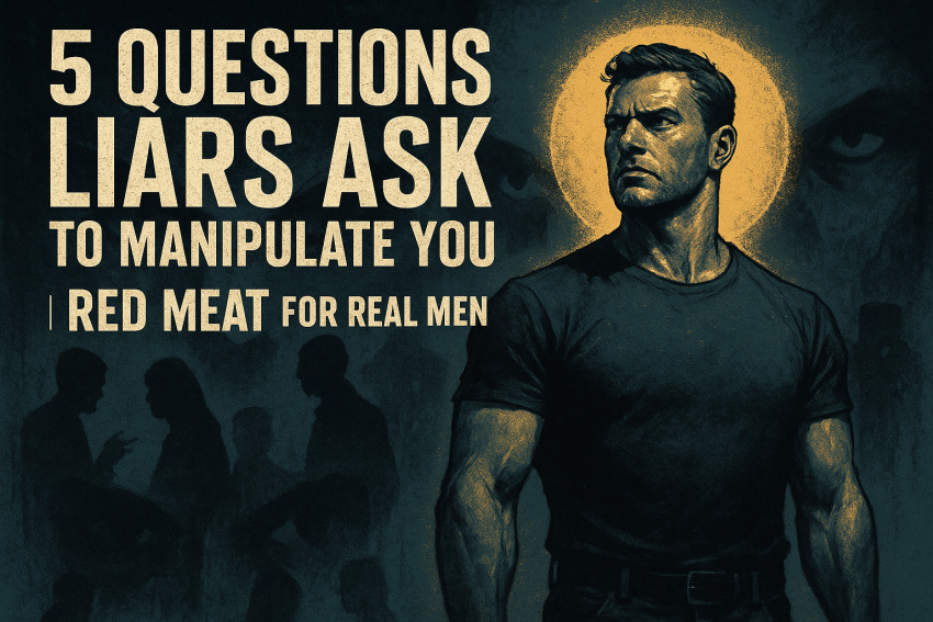 Strong, confident man standing firm with light surrounding him, observing shadowy figures in the background; represents clarity, vigilance, and spiritual strength.