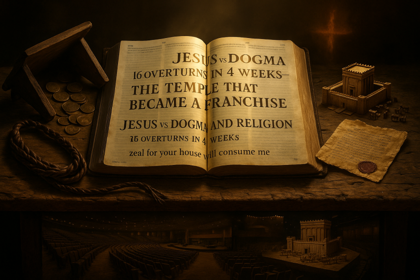 Open ESV at Matthew 23:25 with Week 2 title in gold; stained cup, mint scales, burden scroll, faded “Holiness” graphic—man’s shocked reflection reveals inner Pharisee.